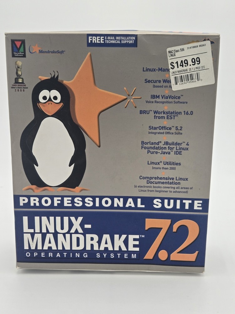 SEALED Linux-Mandrake Professional Suite 7.2 Operating System w/ Box J108