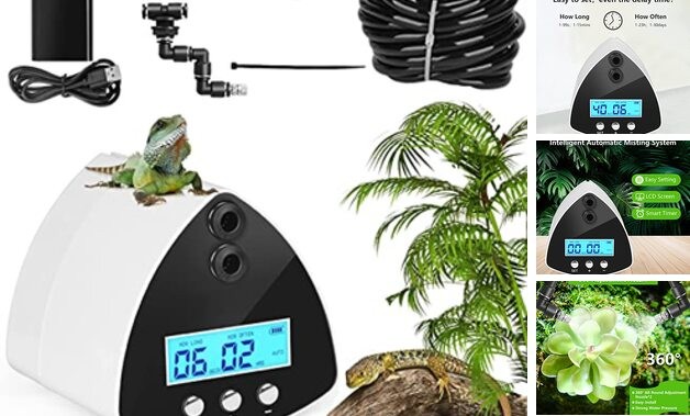 Reptile Misting System | Automatic Humidifier with 2 Nozzles, LCD Screen &