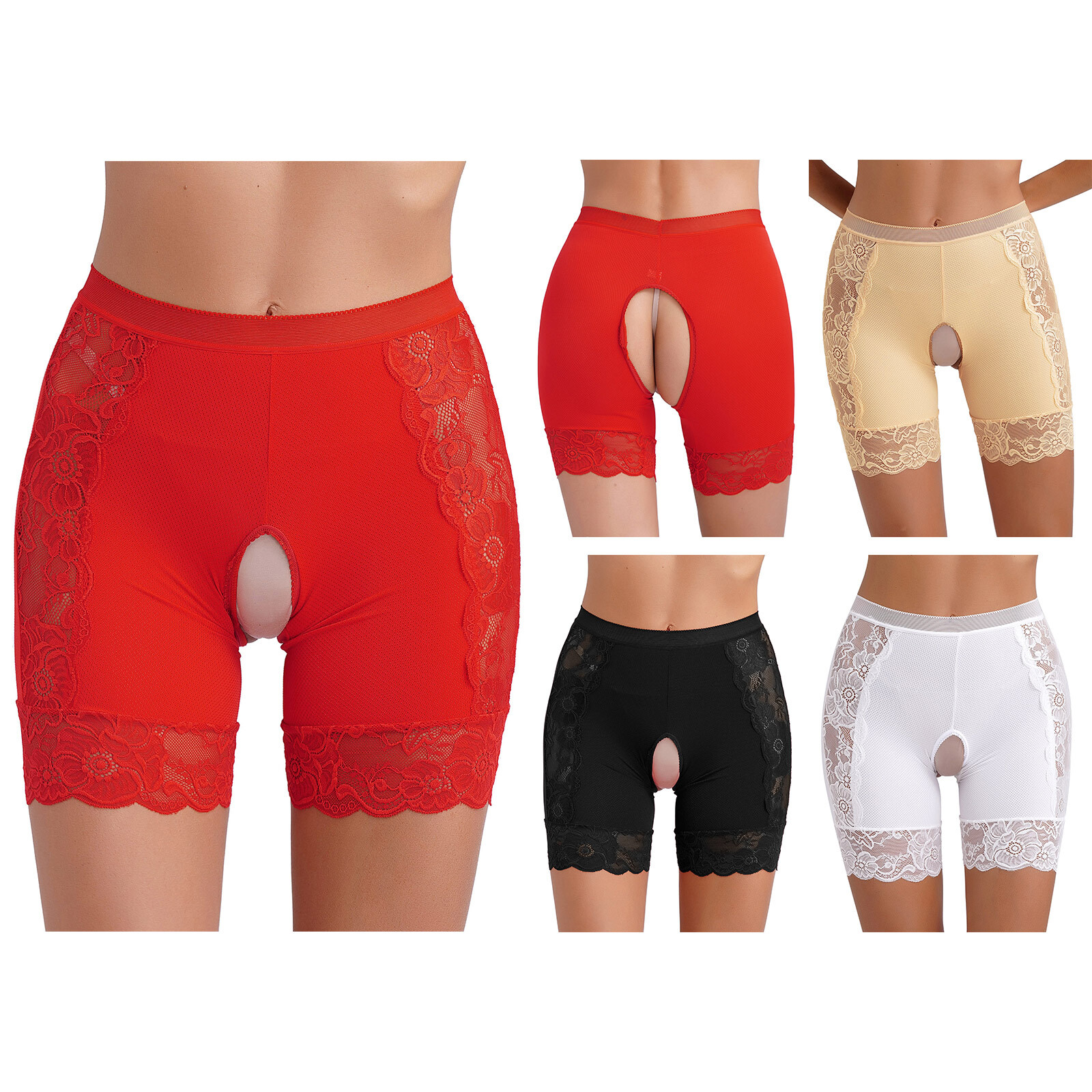 US Women Lace Panties Crotchless Boyshort Brief Underwear Safety Short Shapewear