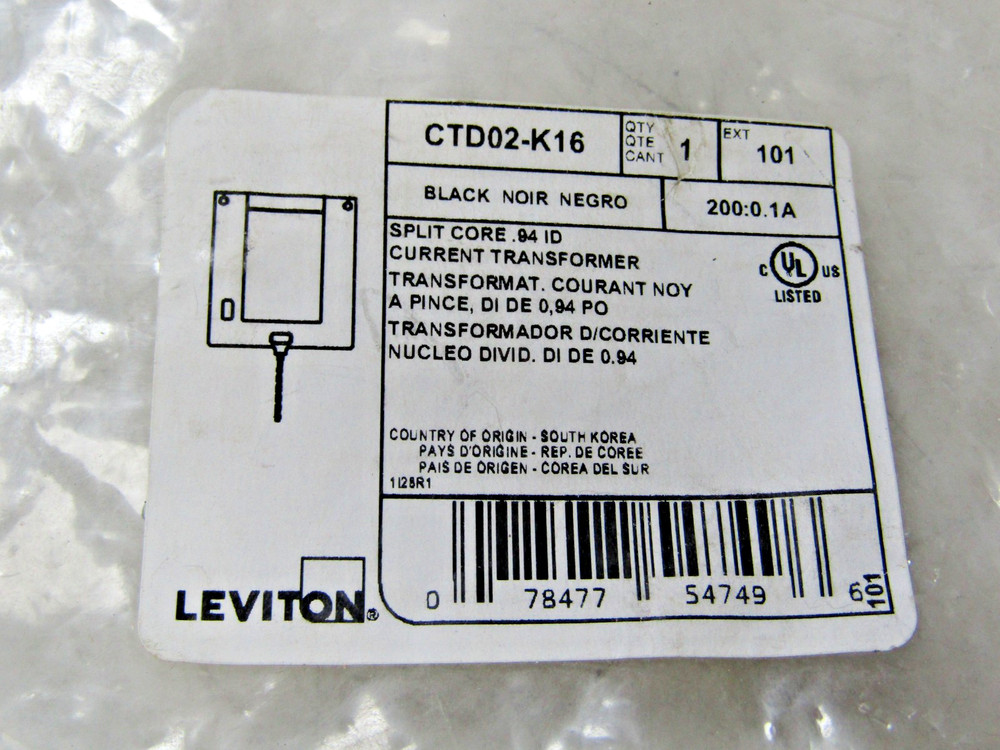 💥NEW LEVITON 200 AMP SPLIT CORE CURRENT TRANSFORMER 600 VAC CTD02-K16