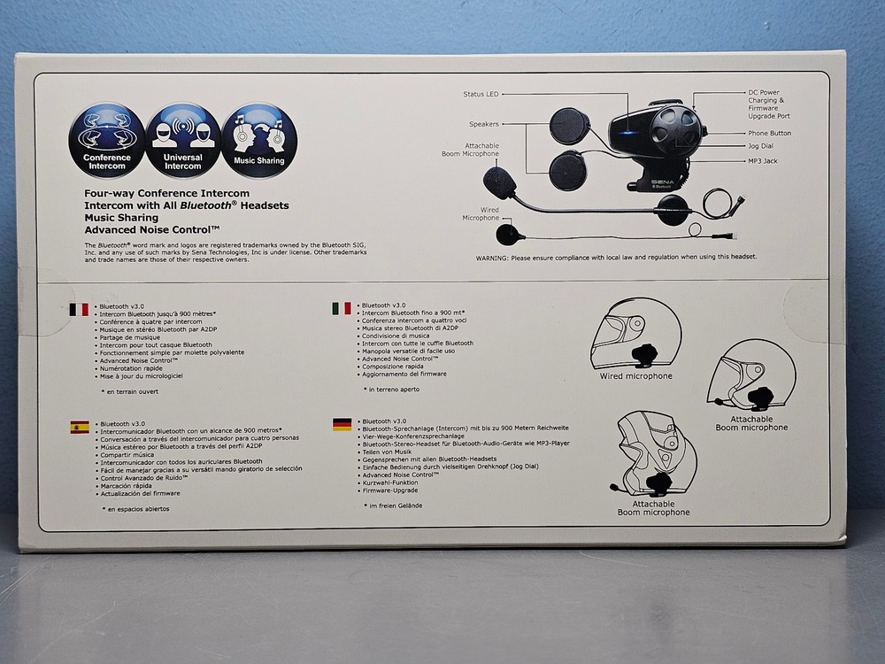 Sena SMH10 Motorcycle Bluetooth Headset & Intercom Universal Microphone Kit New!