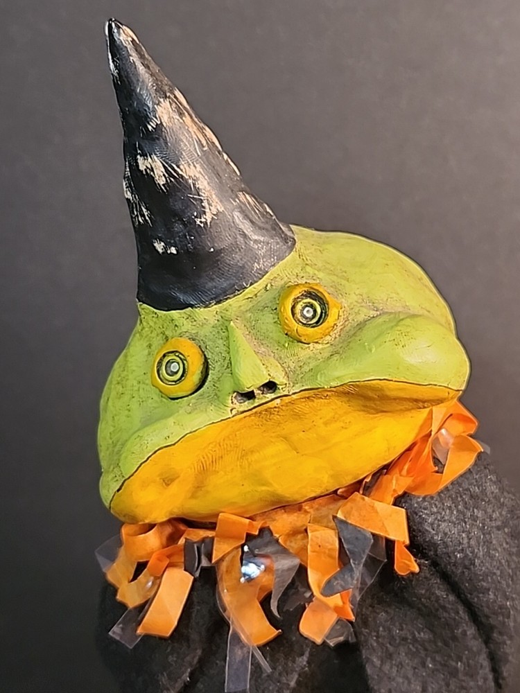 Halloween Frog Toad Witch Spider Primitive Folk Art Signed Dianne Waldron