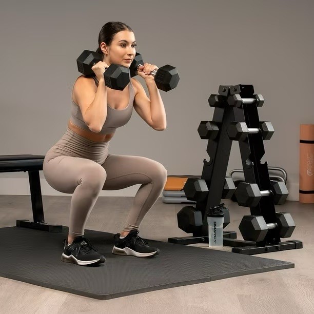 Marcy 150 lb. Rubber Hex Dumbbell Set with Rack