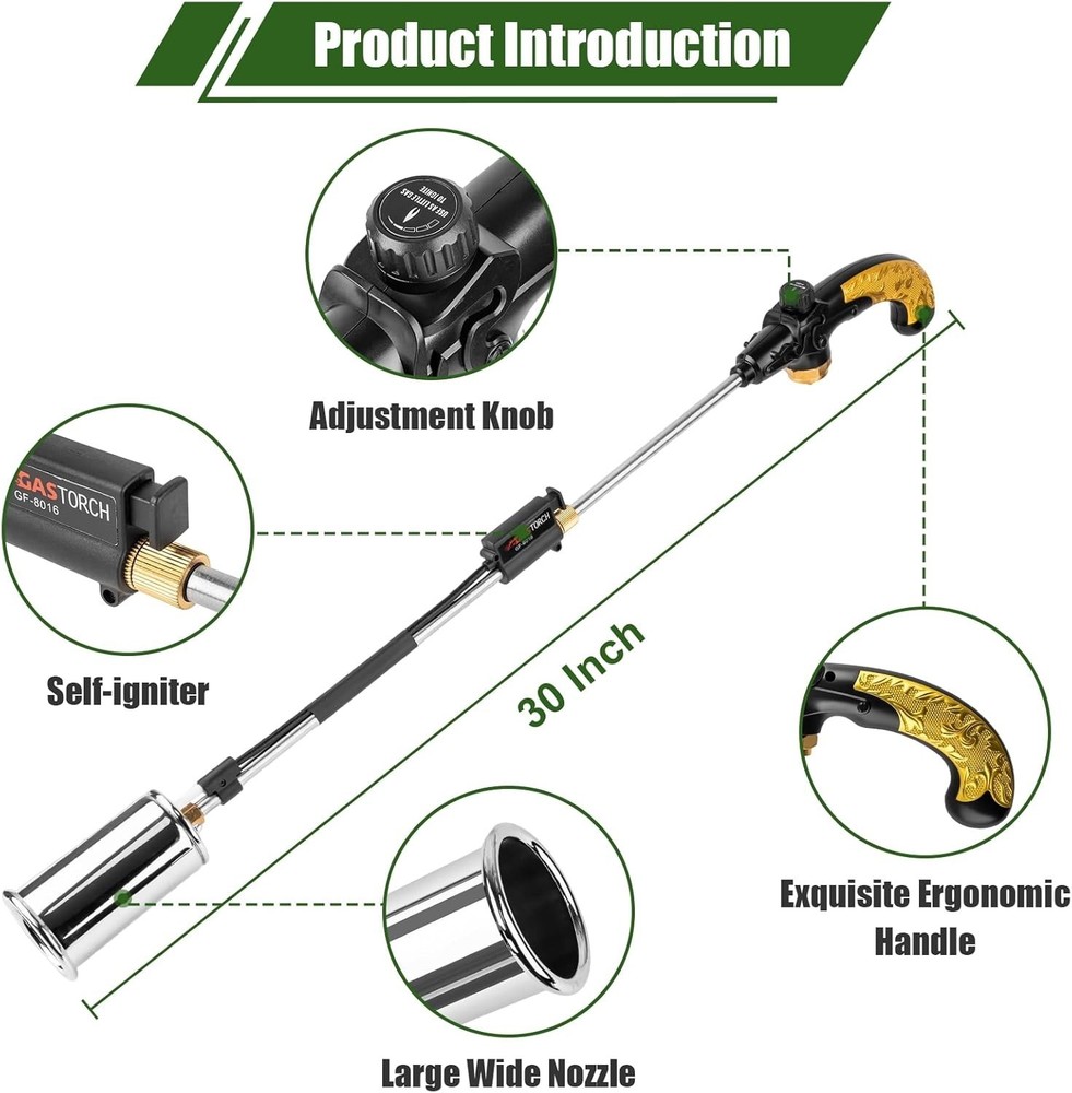 Propane Torch Weed Burner, Adjustable flame thrower with Detachable Handle, B...