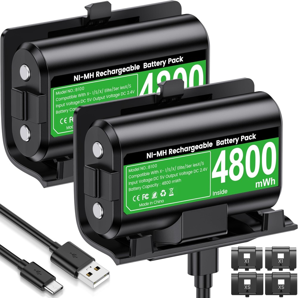 Svetaecho Rechargeable Xbox One Controller Battery Pack with 4 Back Black