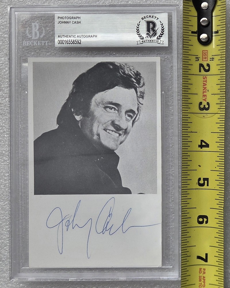 JOHNNY CASH SIGNED BECKETT BAS COA PHOTO SLABBED SLAB AUTOGRAPHED MUSIC SINGER