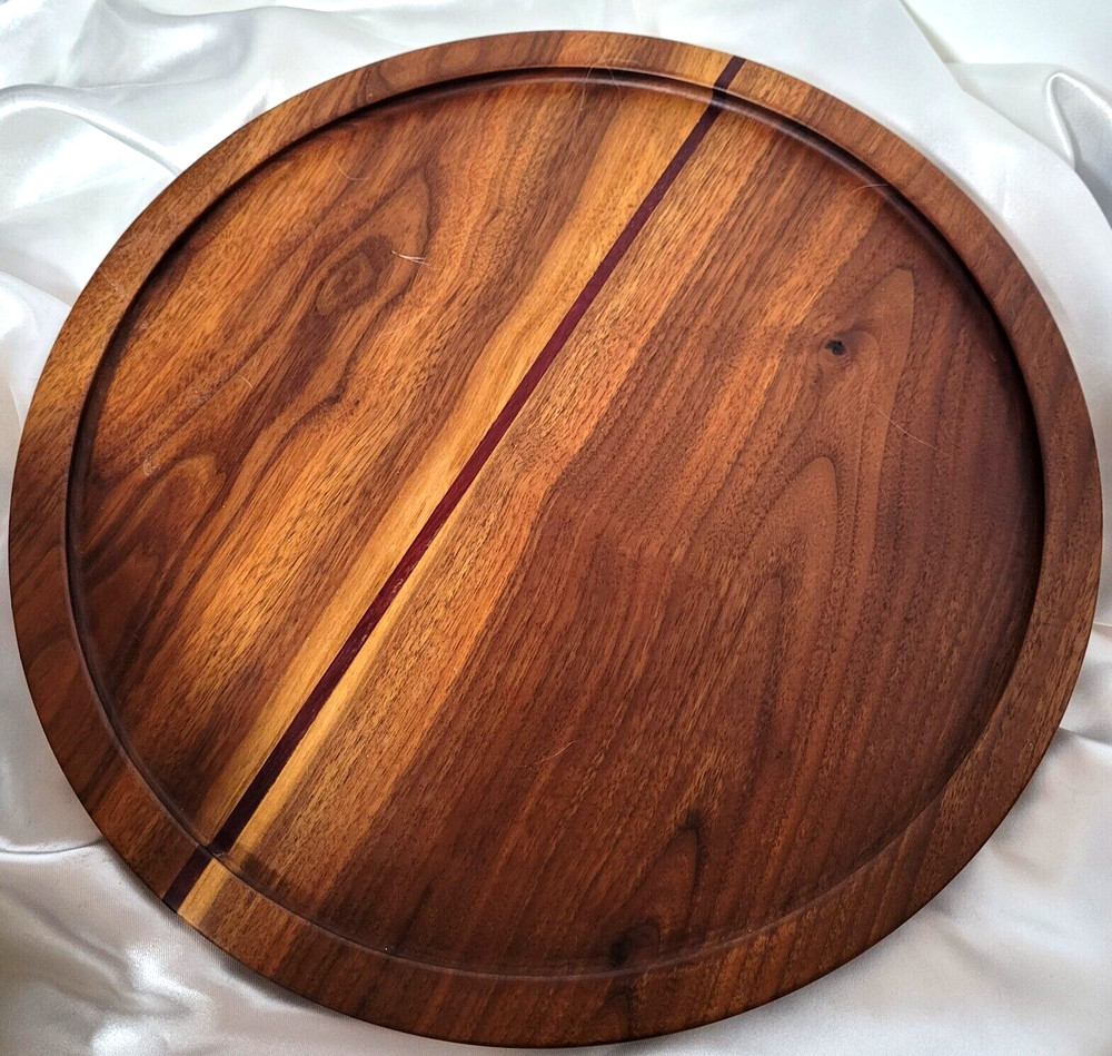 Walnut / Purplewood Solid Wood Round Serving Platter 14" Signed Thomas McCormick