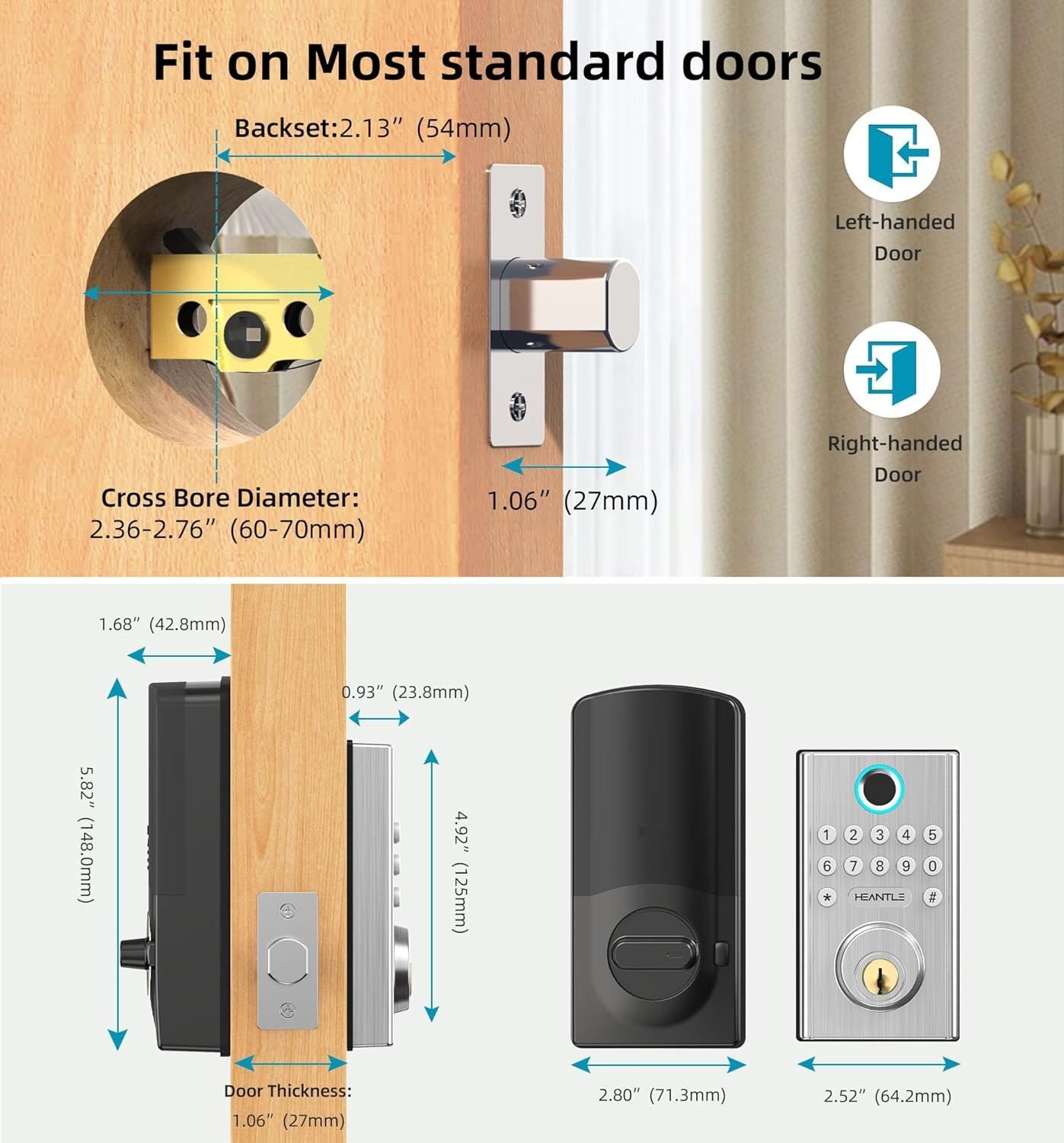 HEANTLE Smart Door Lock WiFi Fingerprint Keyless Entry Digital Keypad Deadbolt
