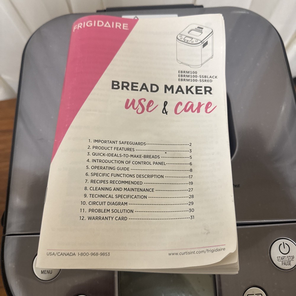 Frigidaire EBRM100 2LB Stainless Steel Bread Maker 15 LCD Display Programs