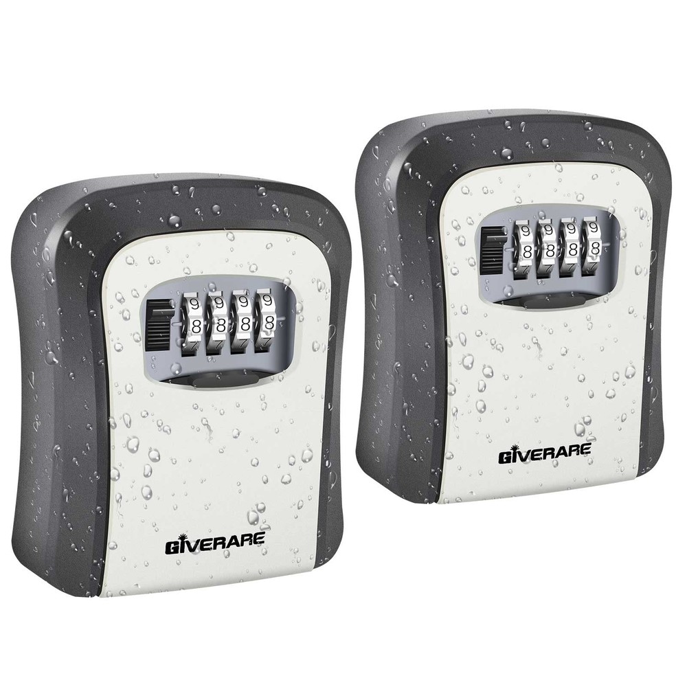 2 PACK Key Lock Box, Wall Mount 4 Digits Combination Lockbox, Waterproof Outd...
