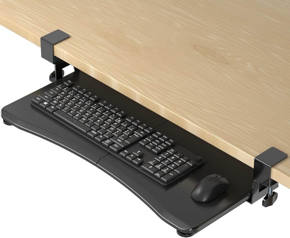 Suptek Small Keyboard Tray under Desk Pull Out with C Clamp Mount, Computer Keyb