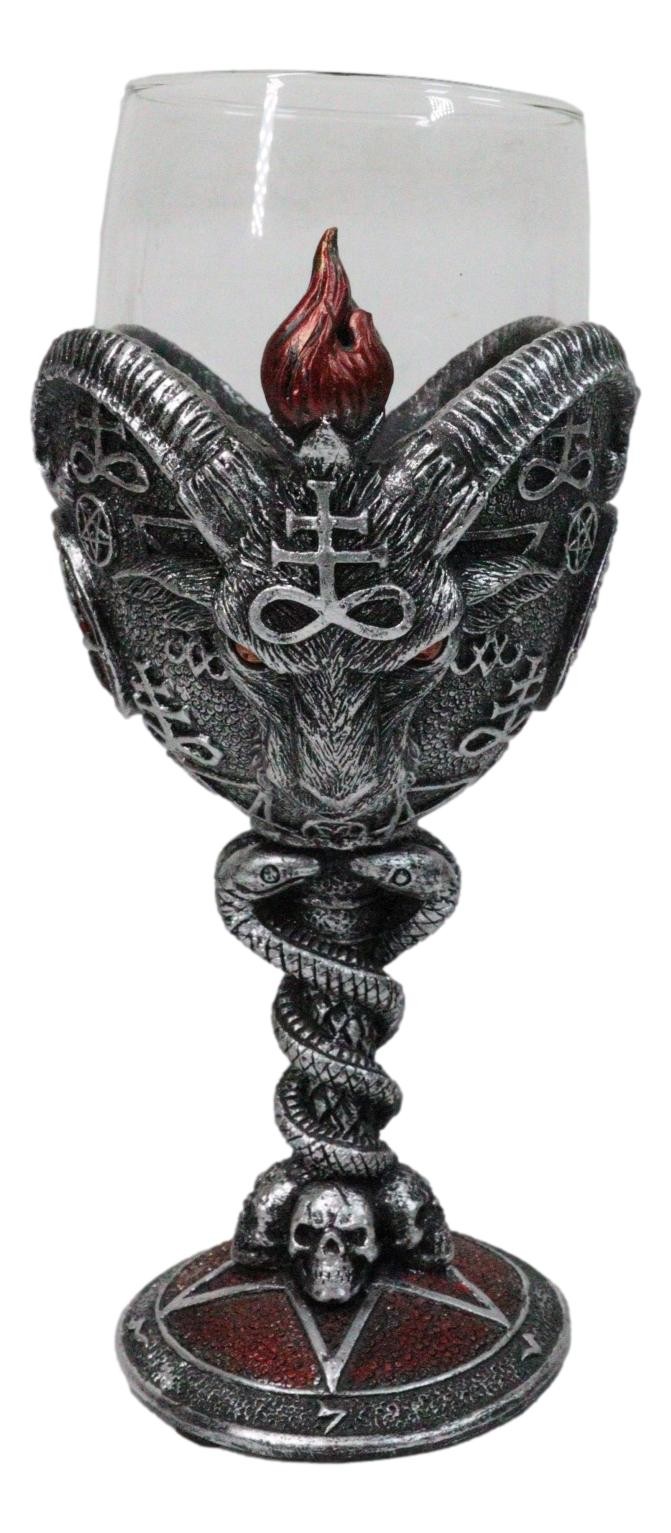 Occultic Sabbatic Goat Baphomet With Pentagram Wine Glass Goblet Chalice