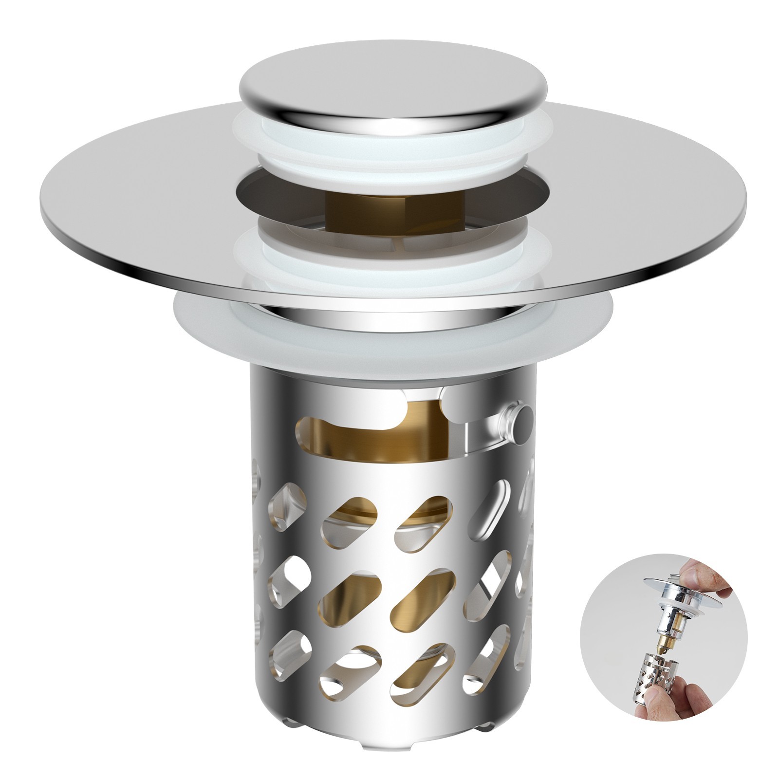 Universal Bathroom Sink Stopper Pop Up Drain Strainer Hair Catcher Filter Basket
