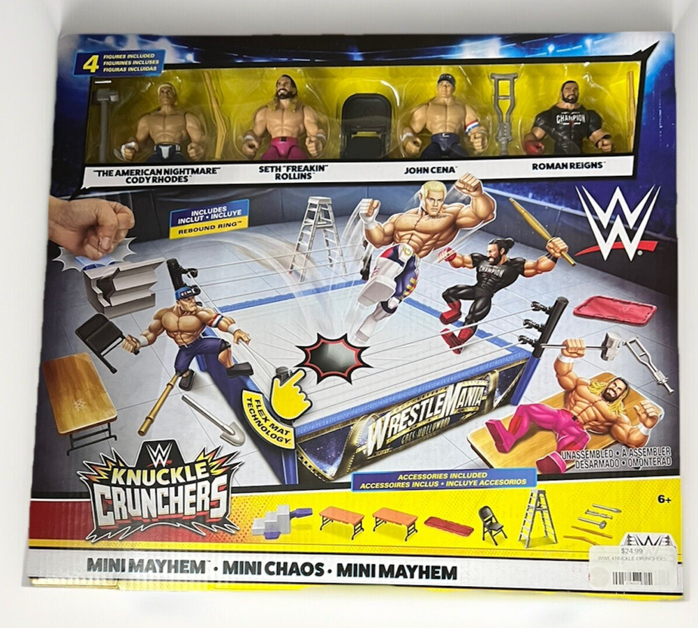 WWE Knuckle Crunchers Mini Mayhem Ring Bundle Cody Rhodes Seth Rollins John Cena