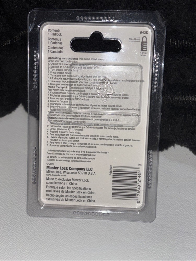 MASTERLOCK Numeric Combination Lock, Set Your Own Combination Padlock, 643D NEW
