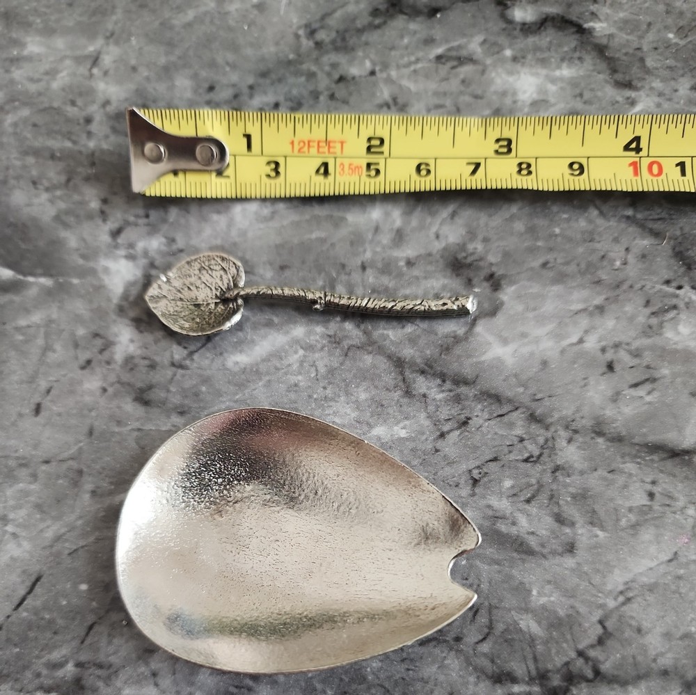Unique Leaf Design Open Salt Cellar with Leaf Serving Spoon Silver color (EB2)