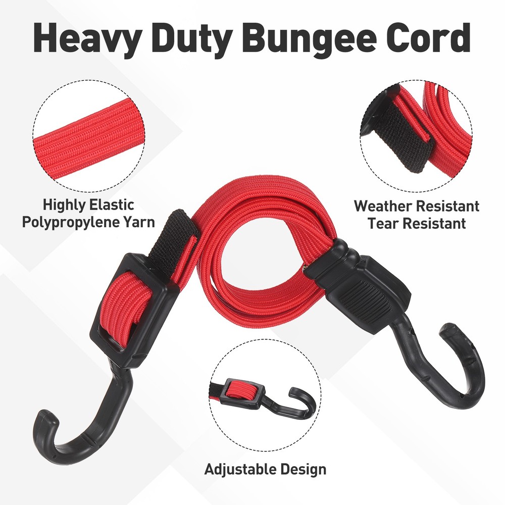 2pcs Adjustable Bungee Cords with Hook 24" Elastic Bungee Strap, Red