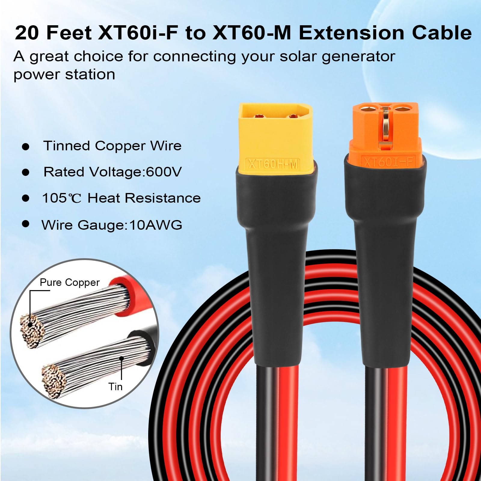 MOOKEERF XT60i to XT60 Extension Cable 10AWG 20FT Female