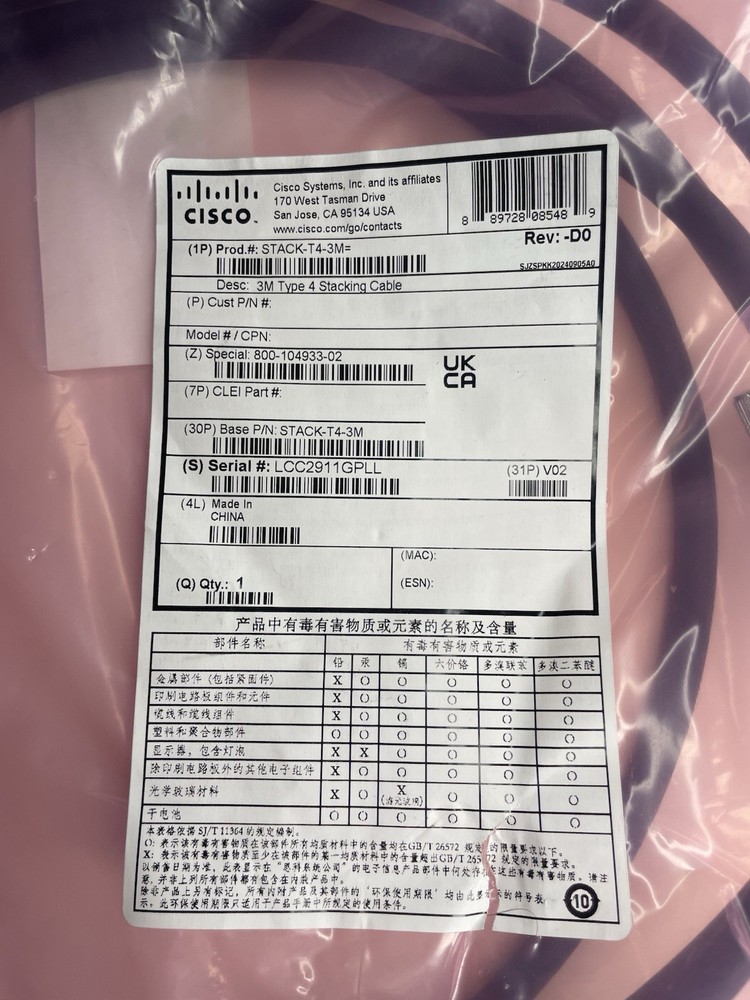 Cisco C9200 3M Type 4 Stacking Cable STACK-T4-3M