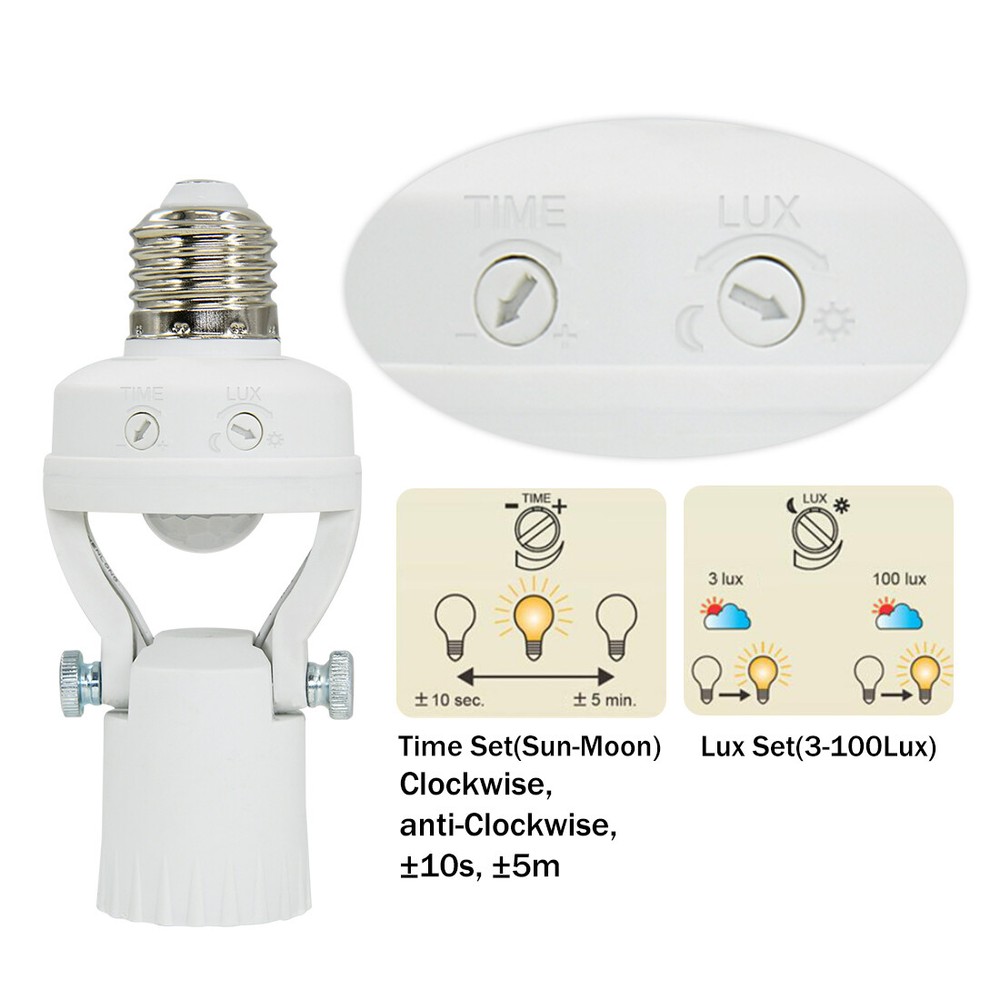 PIR Motion Sensor Light Socket - 180 Degree Rotatable E26/27 Smart Screw Bulb