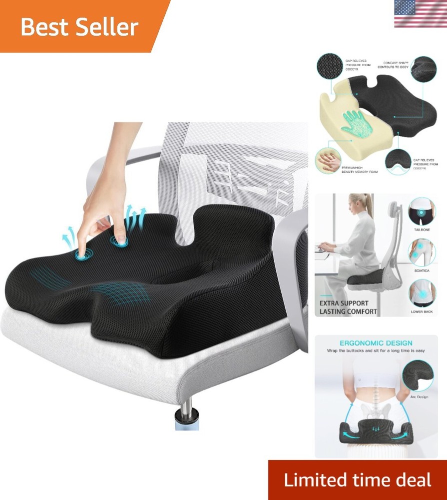 High-Density Memory Foam Seat Cushion for Sciatica Support & Comfort - Portable!