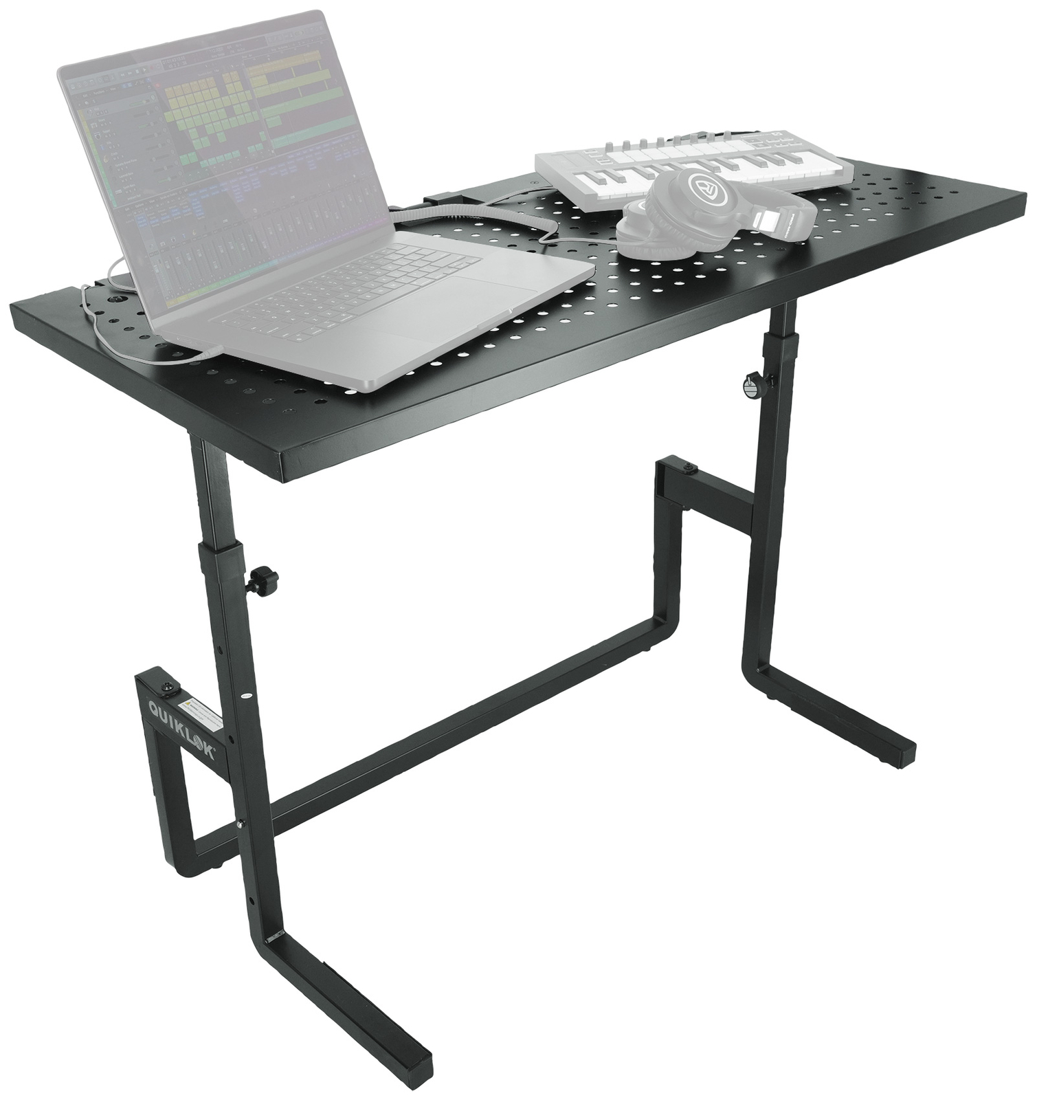 Quik Lok DJ233 Foldable DJ Table Workstation w/Perforated Shelf for Ventilation