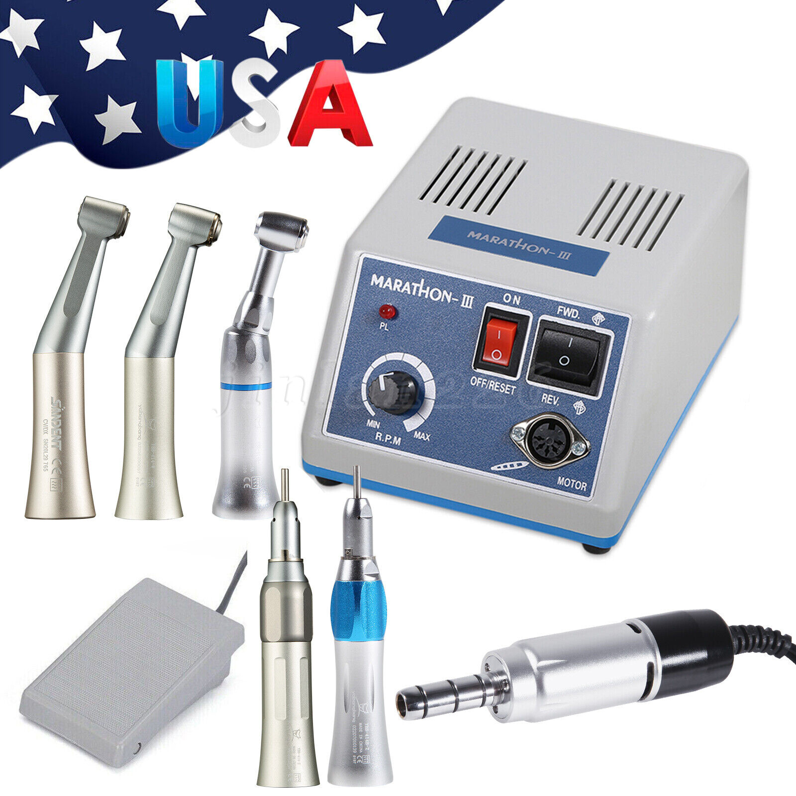 Dental Lab Marathon Electric Micromotor Contra Angle/Straight Handpiece Drill N3