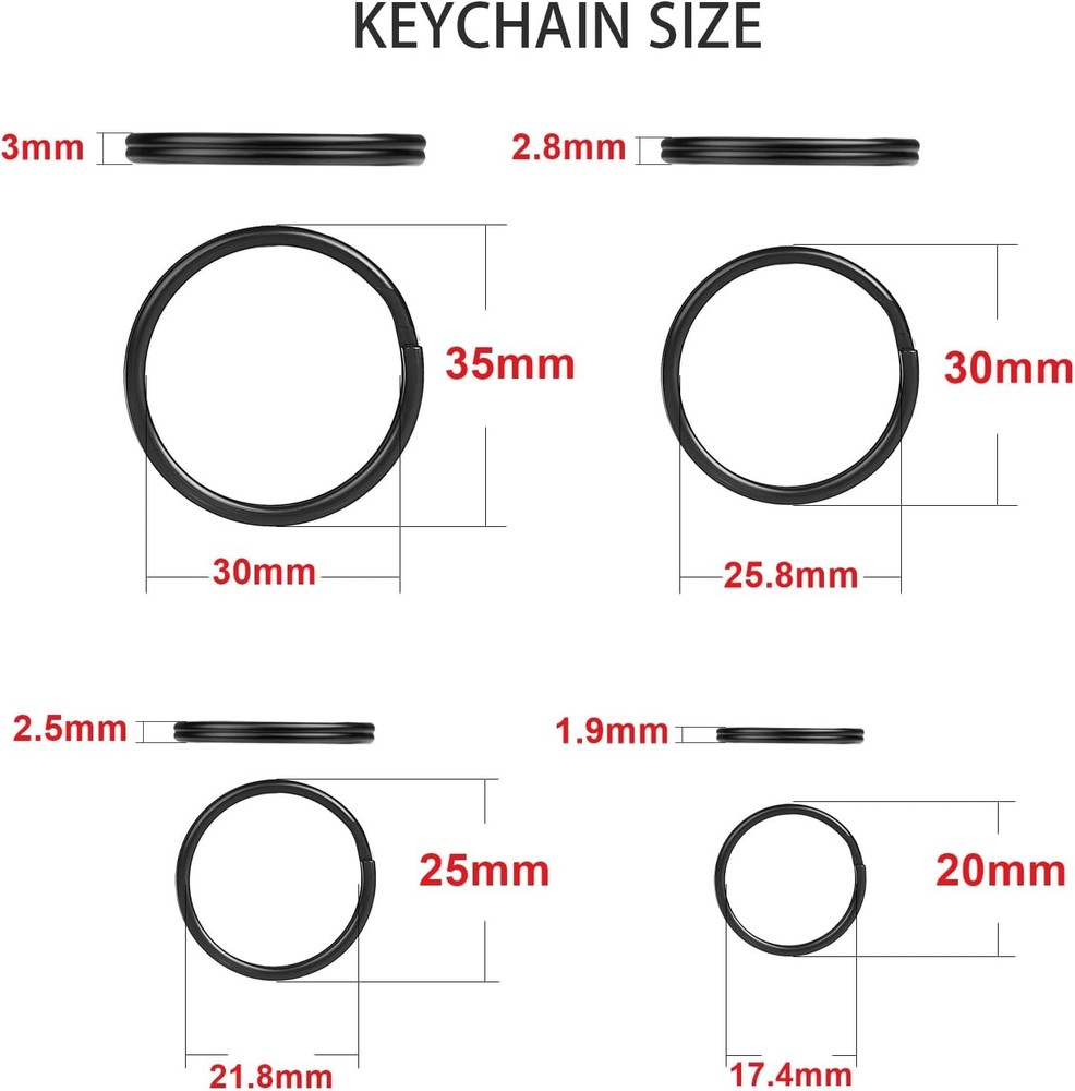 Metal Key Rings 40 Pack Split Ring Assorted Sizes