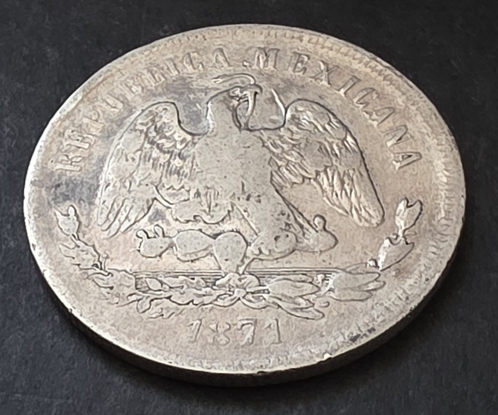 •1871•MEXICO•50 CENTAVOS•SILVER COIN•