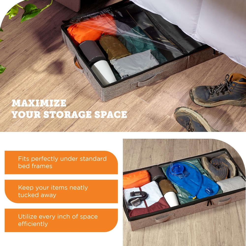 storageLAB Under Bed Storage Containers, Low 2 Pack, Profile, Grey