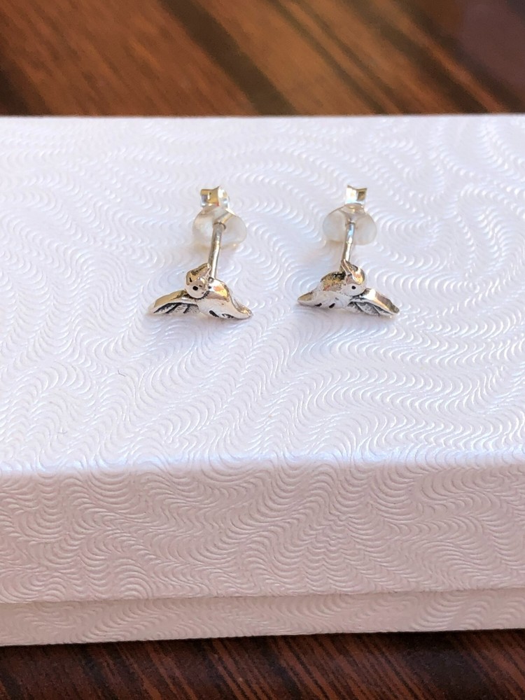 Solid Silver Hummingbird Stud Earrings 925 Sterling Silver Post Tiny 7mm