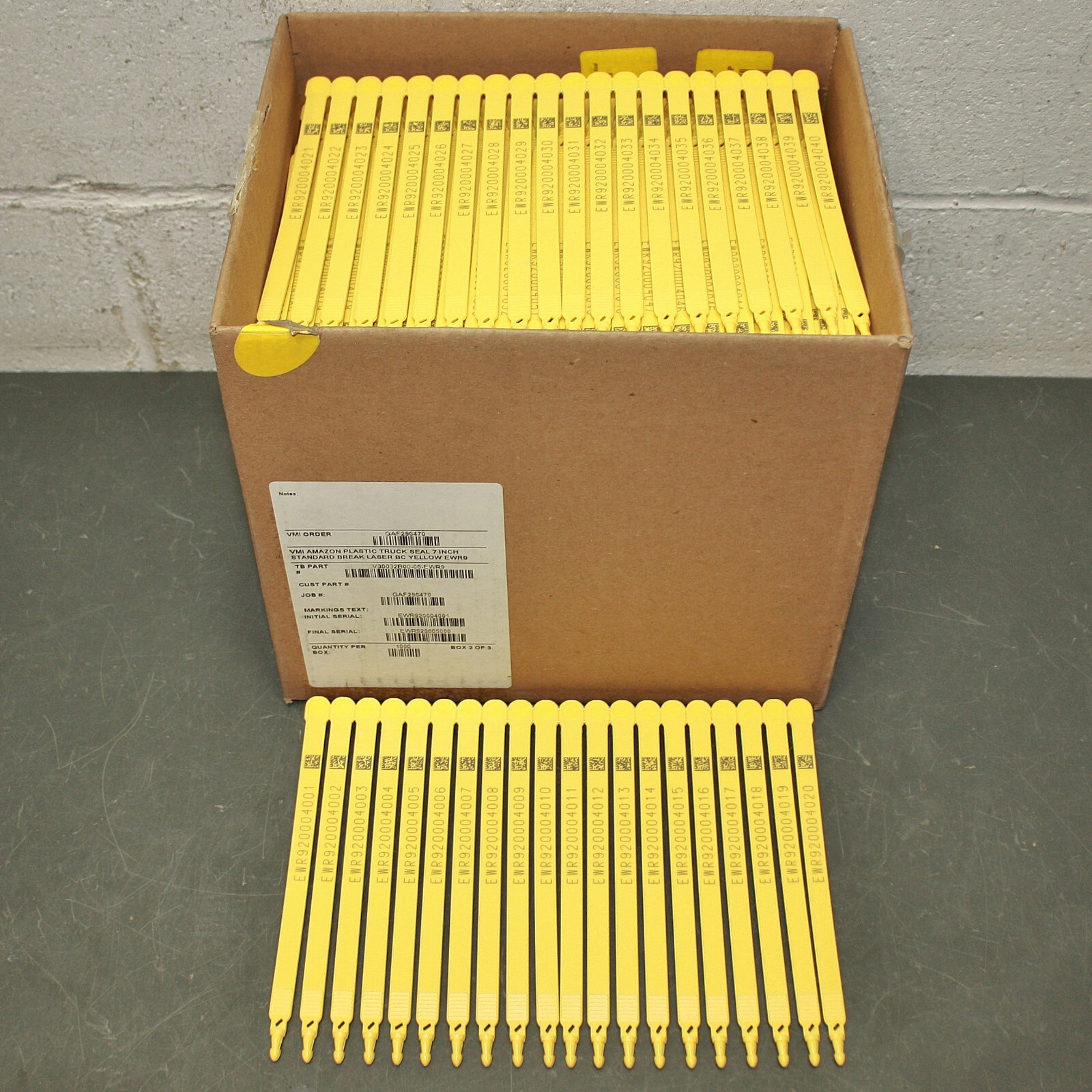 (1000) TydenBrooks 7" Shipping Seals V30032B00, Yellow Plastic Truck Tie Strap
