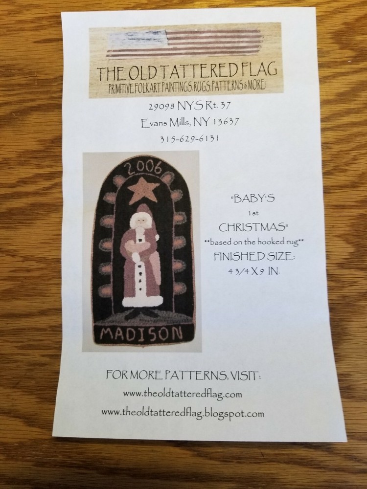 THE OLD TATTERED FLAG PRIMITIVE PUNCH NEEDLE PATTERN ~ "BABY'S FIRST CHRISTMAS"