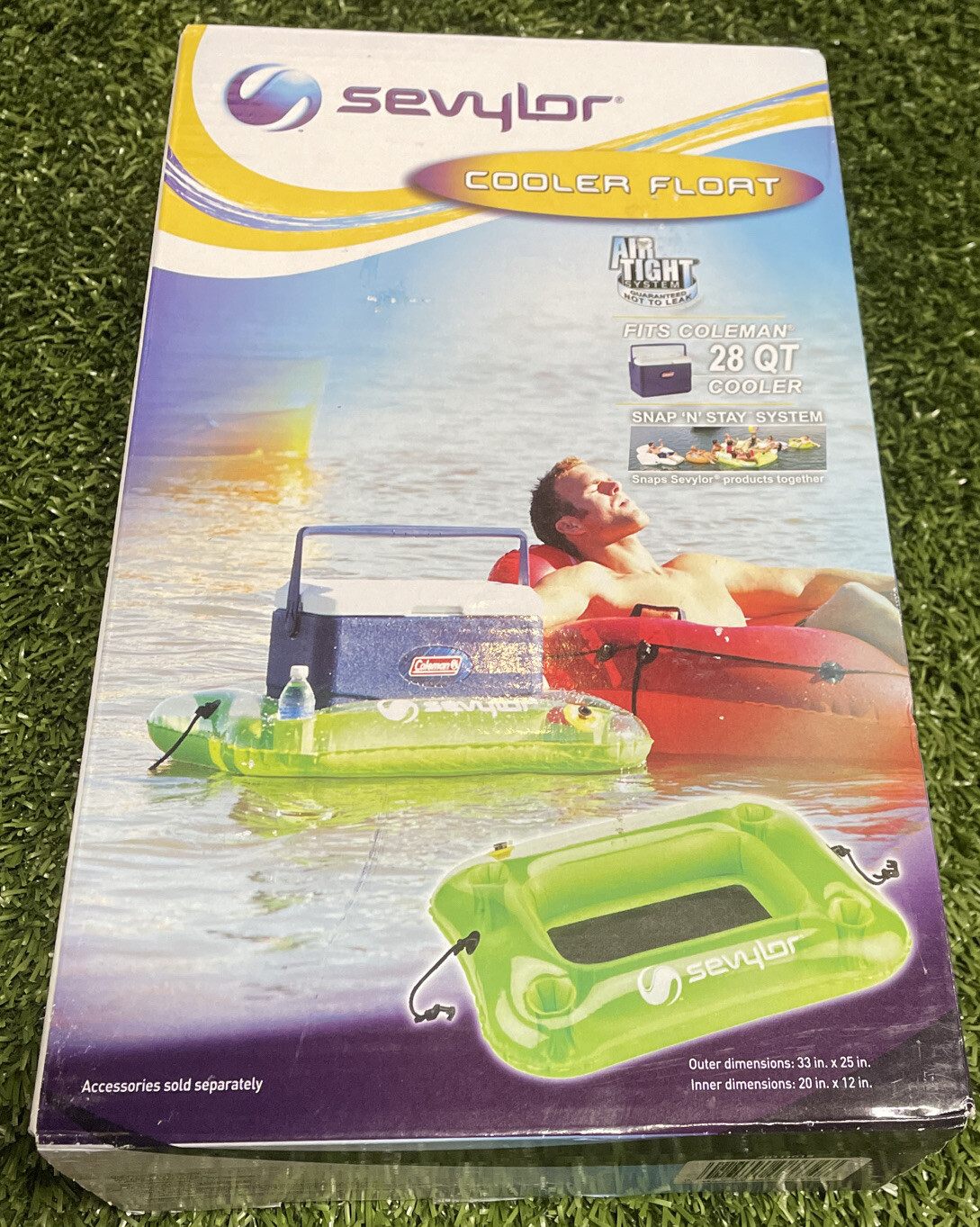 Pool Float Sevylor Cooler Green Inflatable Fits 28Qt 4 Cup Holders NEW SNAP STAY