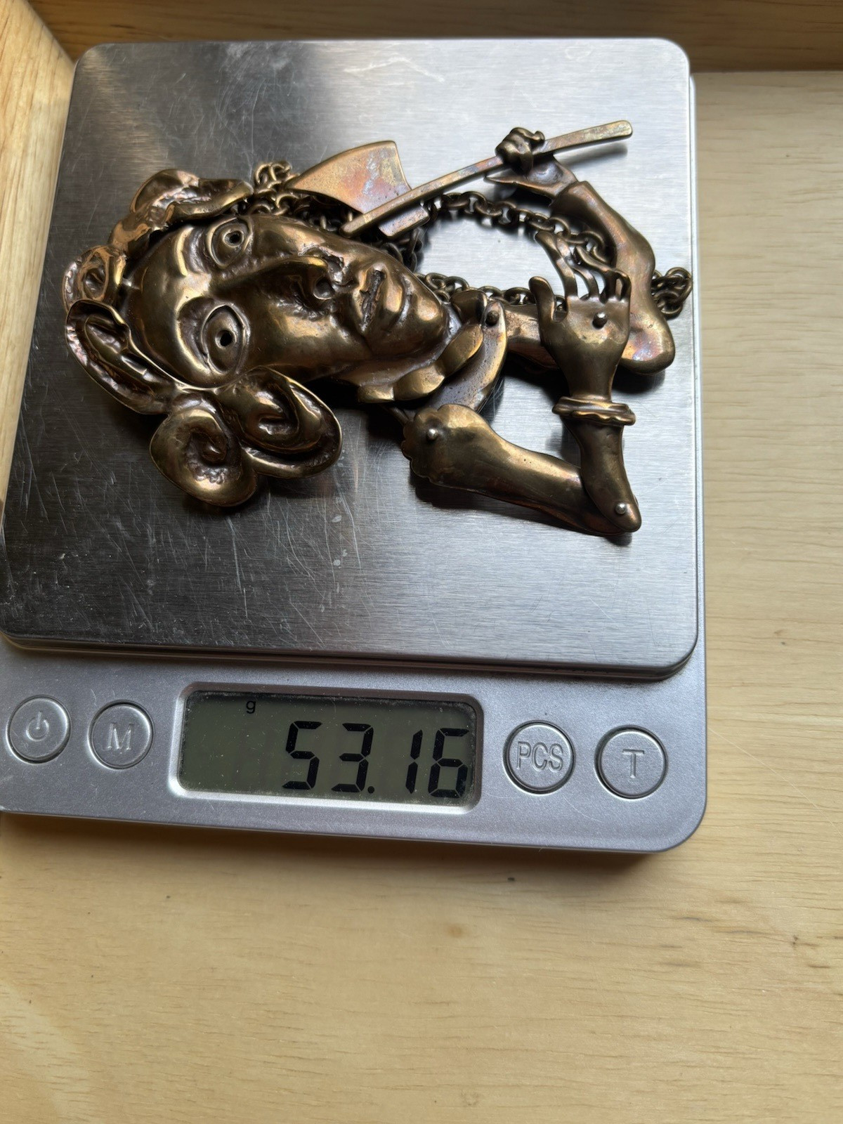 Boscarino Bronze Pendant Articulated Man Axe Artisan Necklace Tribal Signed VTG