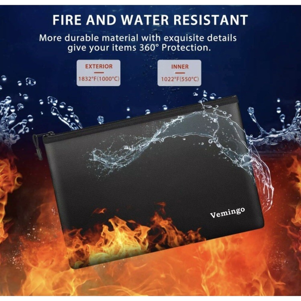 13.5”x9 Fireproof Document Bag, Water Resistant Fire Safe Storage Pouch