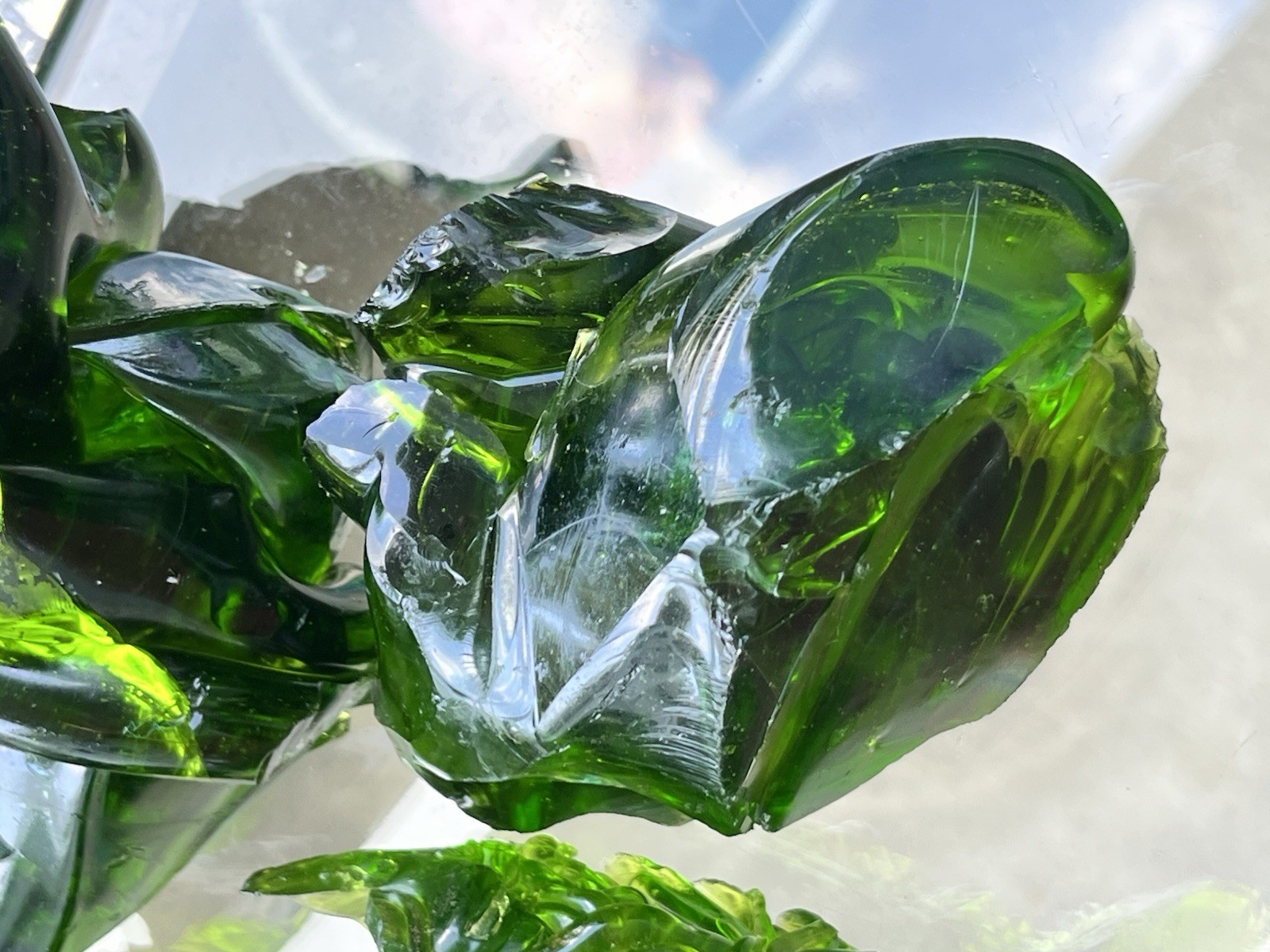 Lot of 10 Deep Green Fern Glass Cullet Slag Chunks ~ 6lbs Blenko