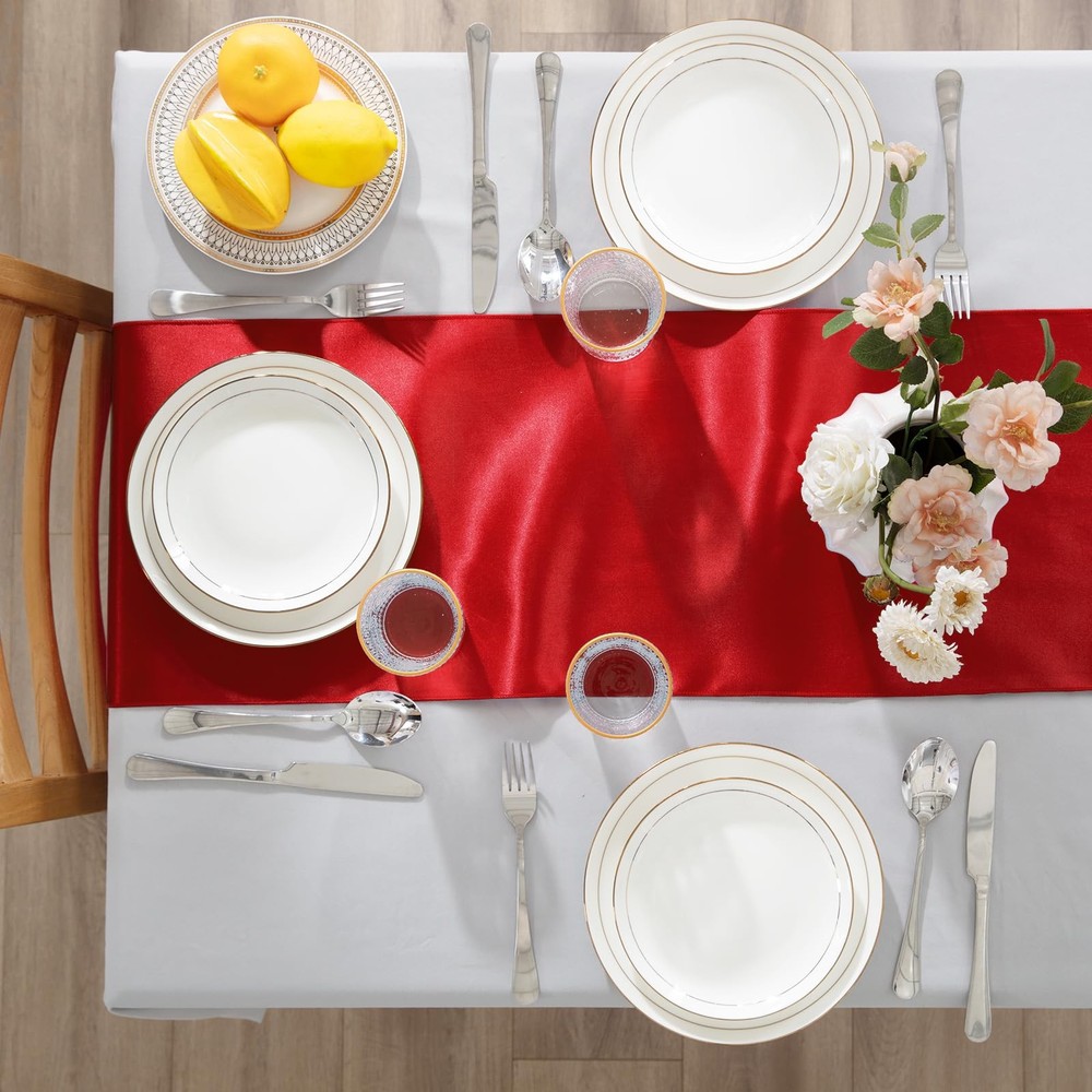 6 Pack 12x108" Red Rectangular Smooth Satin Silk Table Runner for Wedding