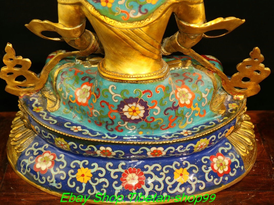 17.7" Old Bronze Cloisonne Enamel Gold Amitayus longevity God Goddess Statue