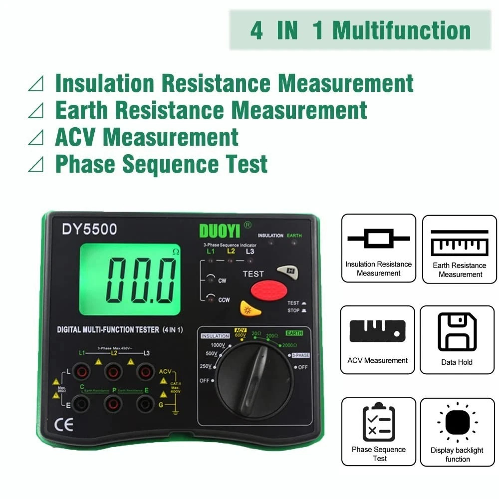 Ground Earth Resistance Tester &Digital Multimeter 20Ω/200Ω/2000Ω 600V Auto-Rang