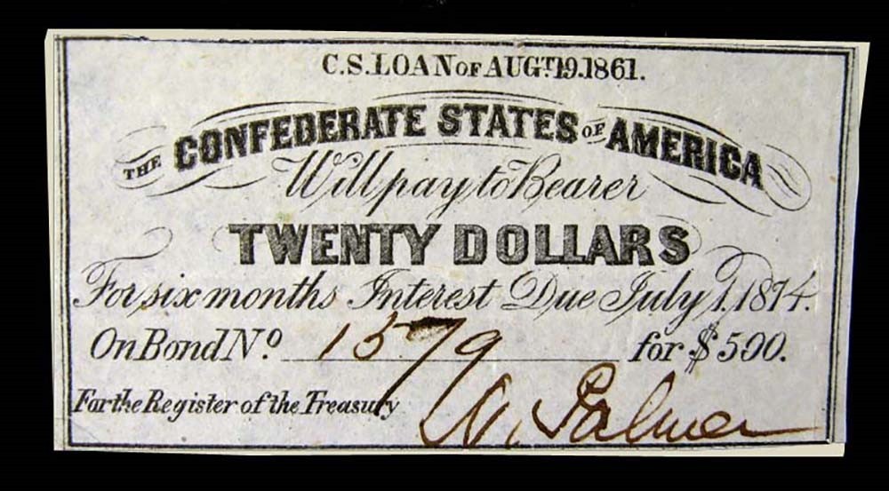 Group Lot of 4 Civil War $20 Confederate Bond Coupons C.S. Loan of 1861