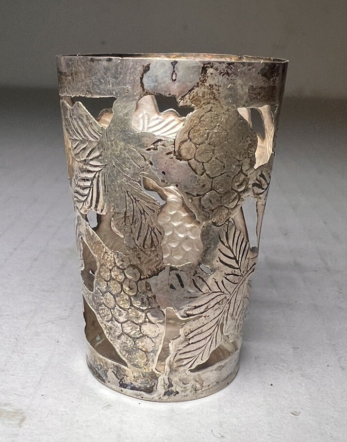 Vintage 925 Sterling Silver ART Shot Cup Overlay Grapes Made in Mexico Antique