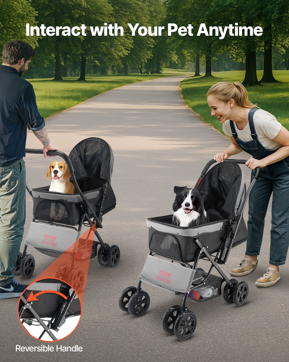 VEVOR Pet Stroller Foldable 4 Wheels Travel Dog Stroller Reversible Handle