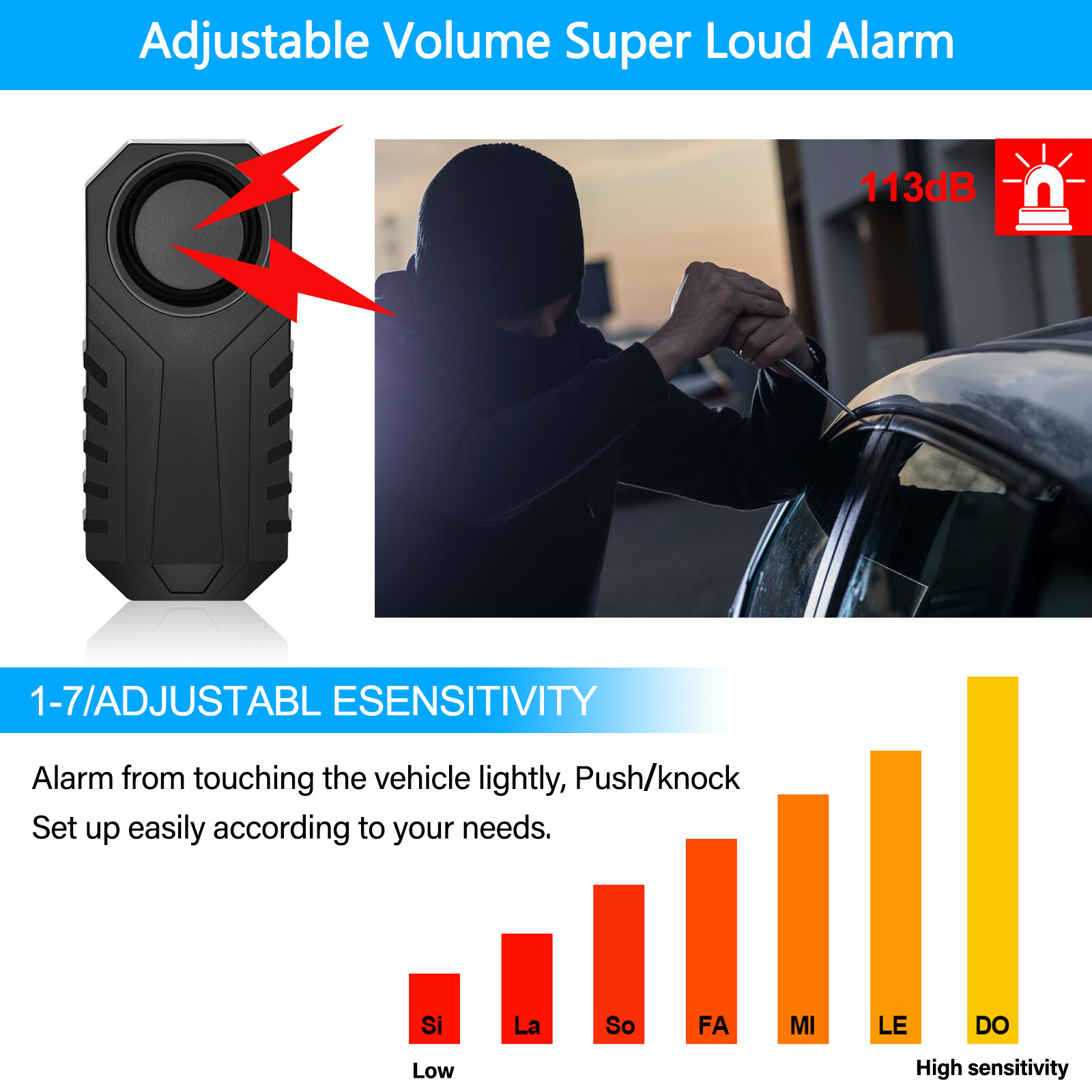 Bicycle Alarm with Remote 113dB Super Loud Bicycle Vibration Motion Sensor Siren