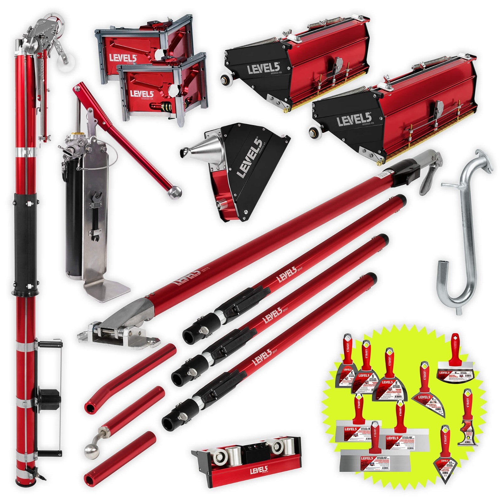 LEVEL5 Drywall Tools Set 10" 12" MEGA Box w/ Ext. Handles + BONUS TOOL | 4-625P