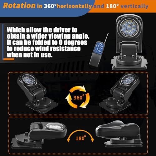 Remote LED Spot Lights for Trucks, Auto-Return 360 Rotating Search Light for