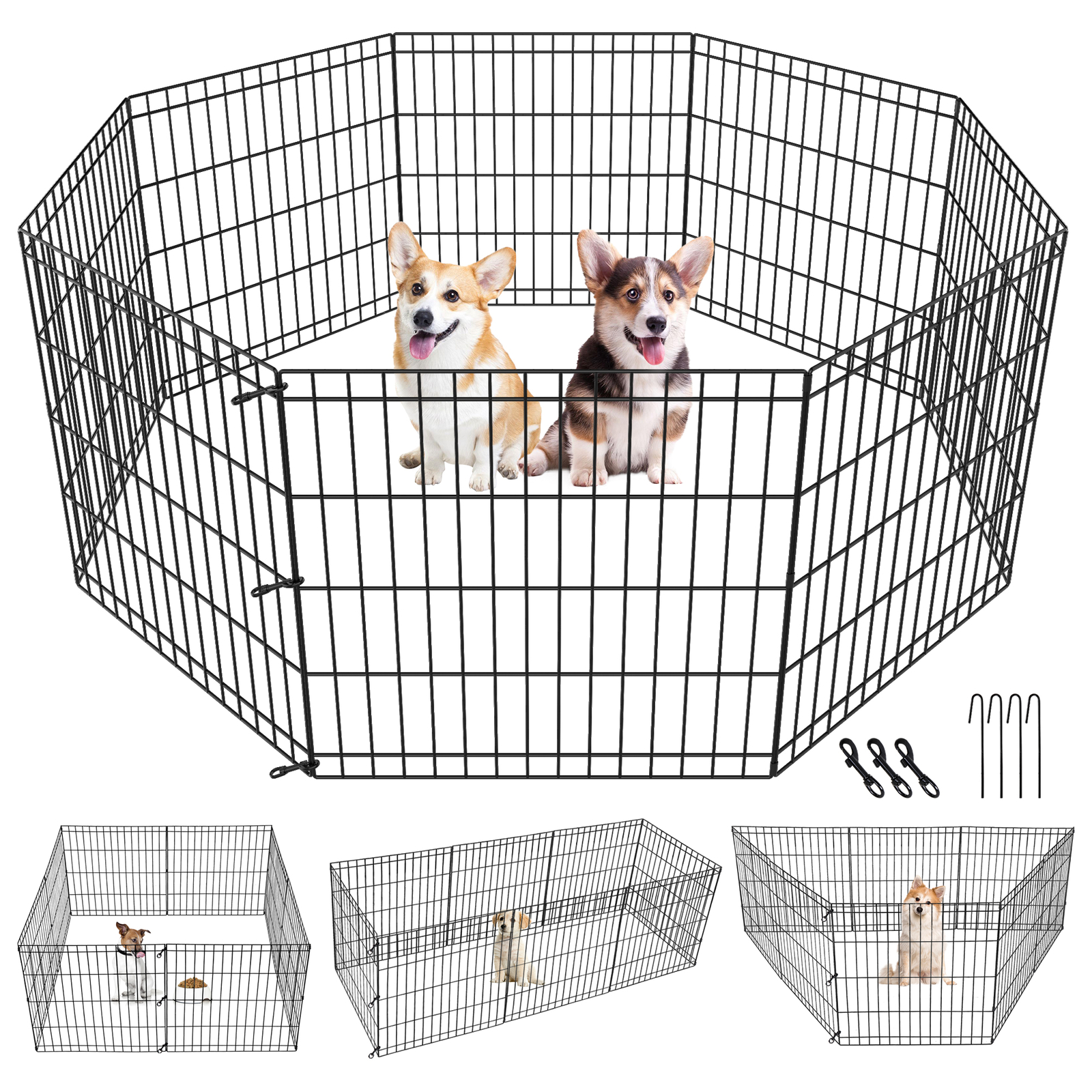 Dog Playpen 24" 8 Panels Foldable Exercise Pen Pet Playpen Fence Indoor Outdoor