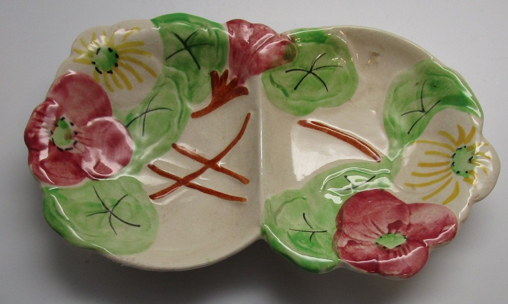 English 2-Part Condiment Serving Dish, Nasturtiums