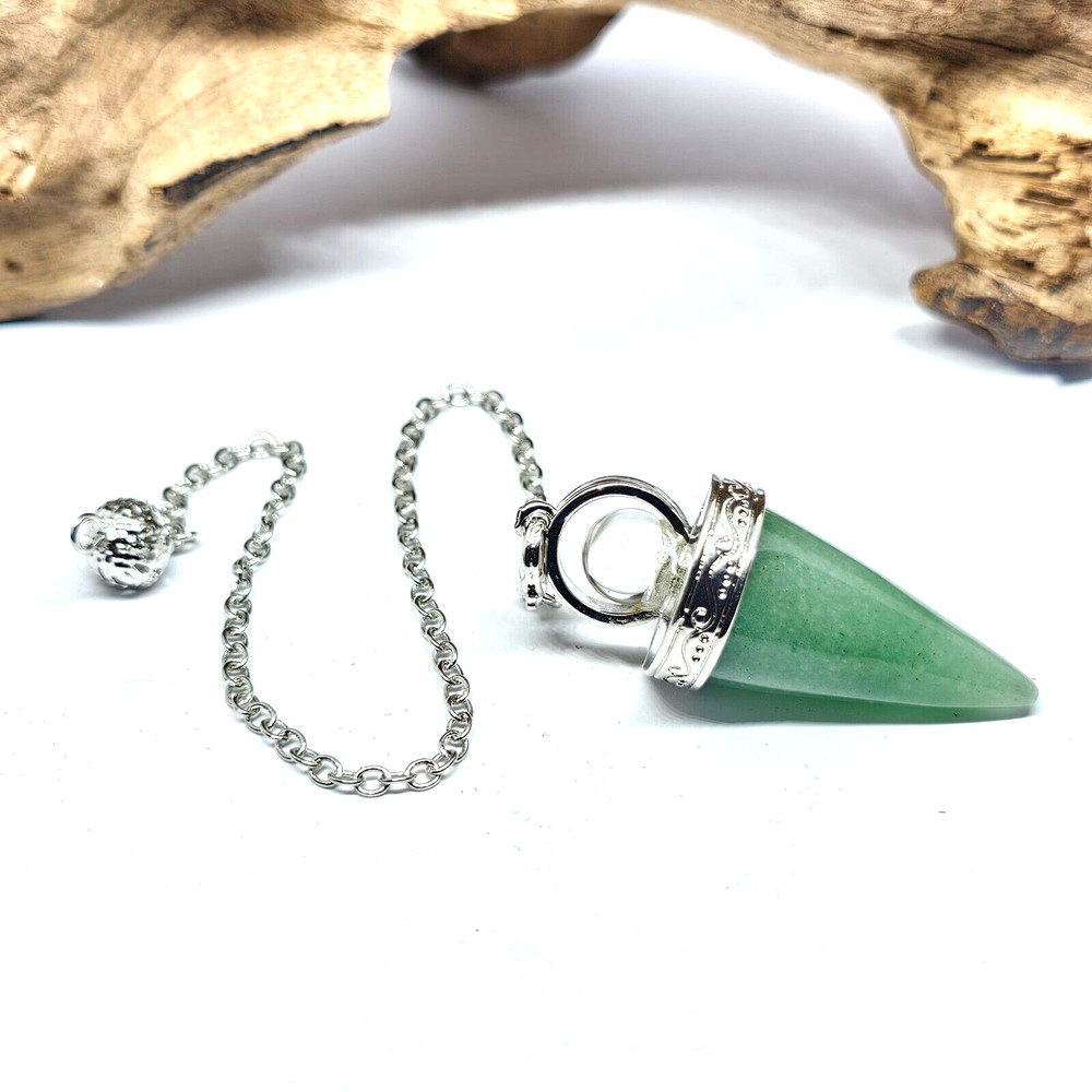 Nephrite Jade Cone Pendulum Dowser Dowsing Divination Ball Gemstone & Velvet Bag