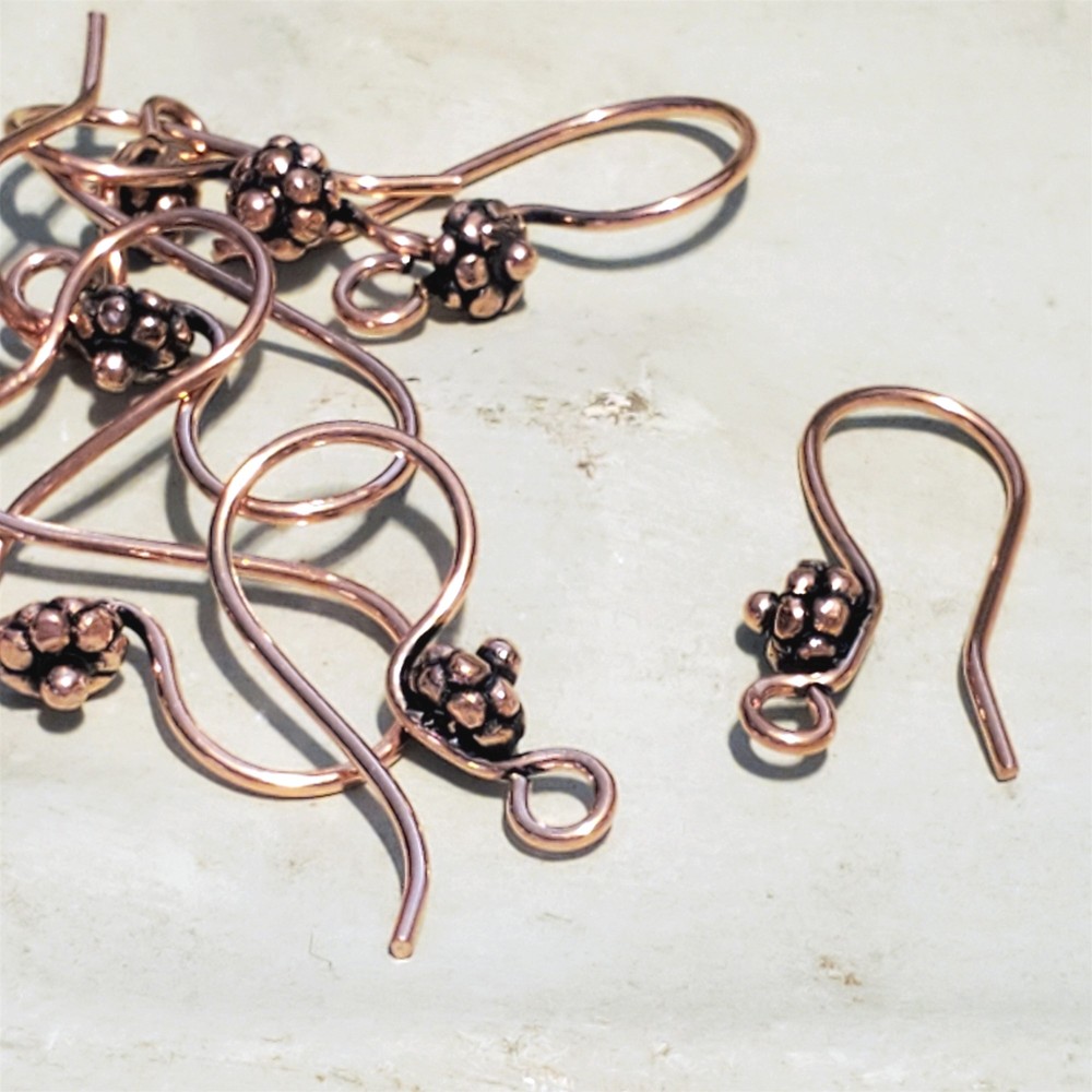 Fancy Handcrafted India Solid Copper Bali Bead Ear Hooks Earring Wires 10 pcs